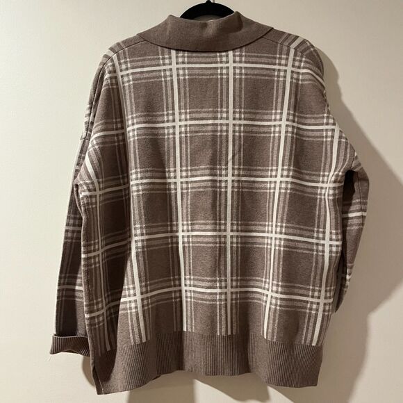 Max Studio Plaid Soft Sweater Womens 1X Tan Plaid Collared Long Sleeve Pullover - Picture 3 of 6